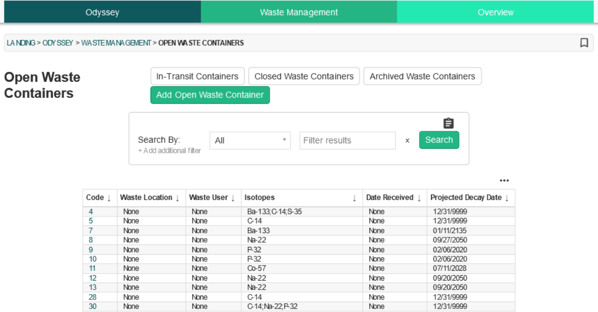Waste management module screenshot