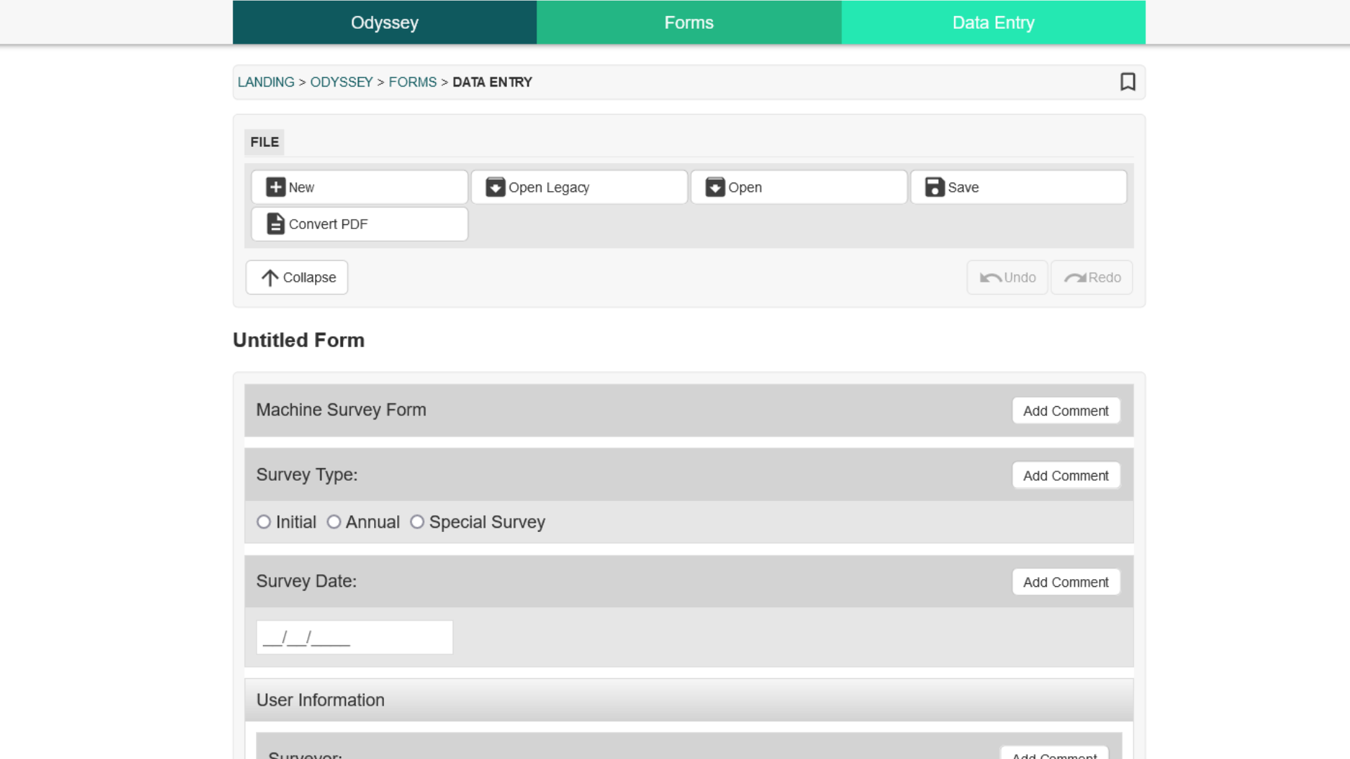 Odyssey software Forms Module