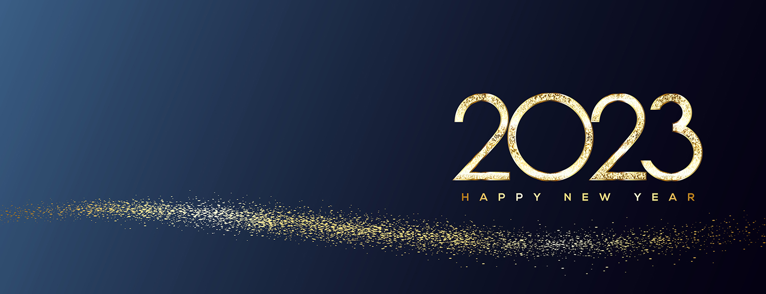 2023 Happy New Year Banner with blue gradient background